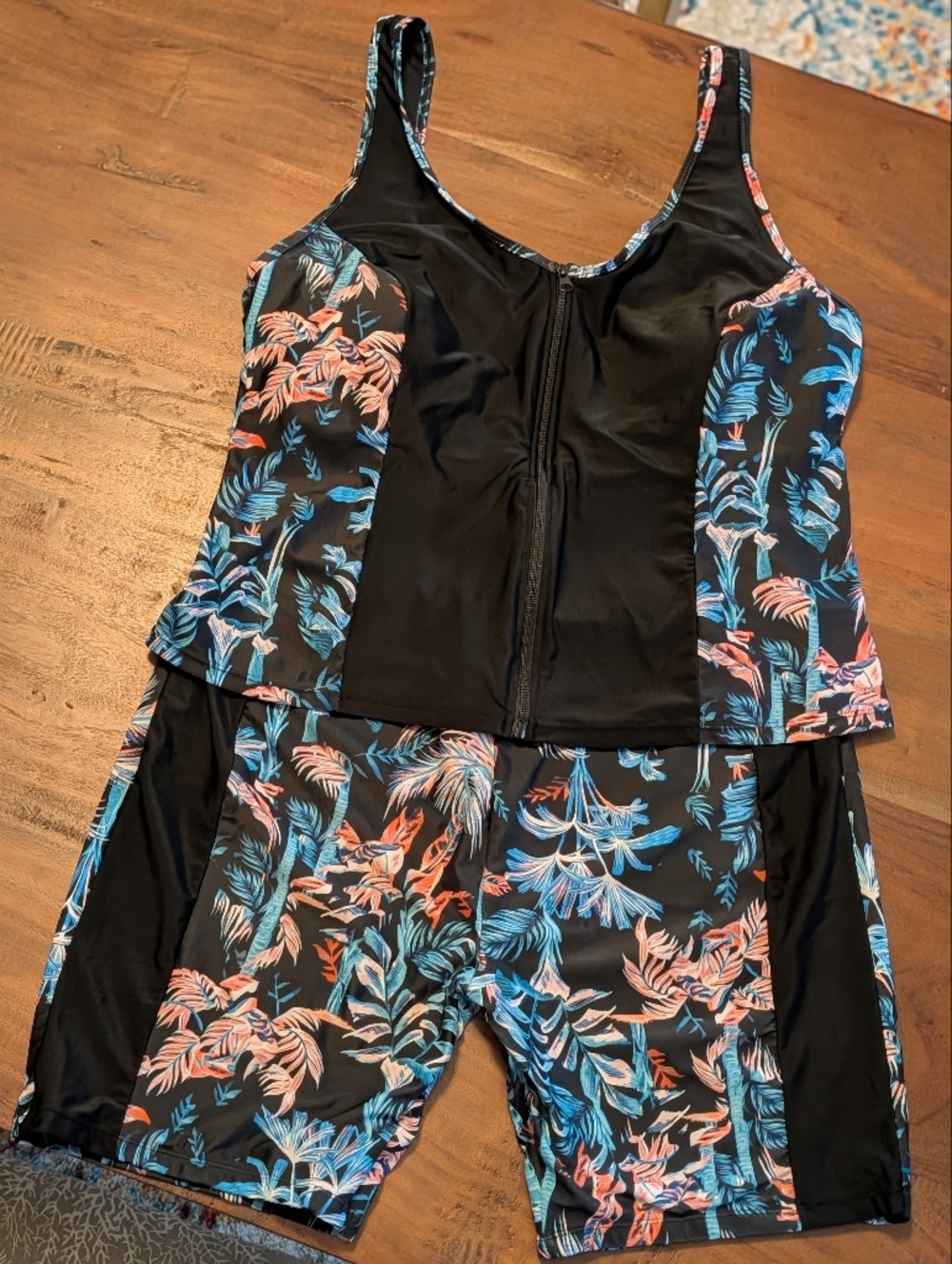 Women’s 2 Piece Swimsuit Set Tropical Print Zip Front Tankini 4XL
